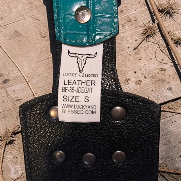 Lucky & Blessed Turquoise Western Belt Leather Studded Concho Size Small Cowgirl - Picture 4 of 5